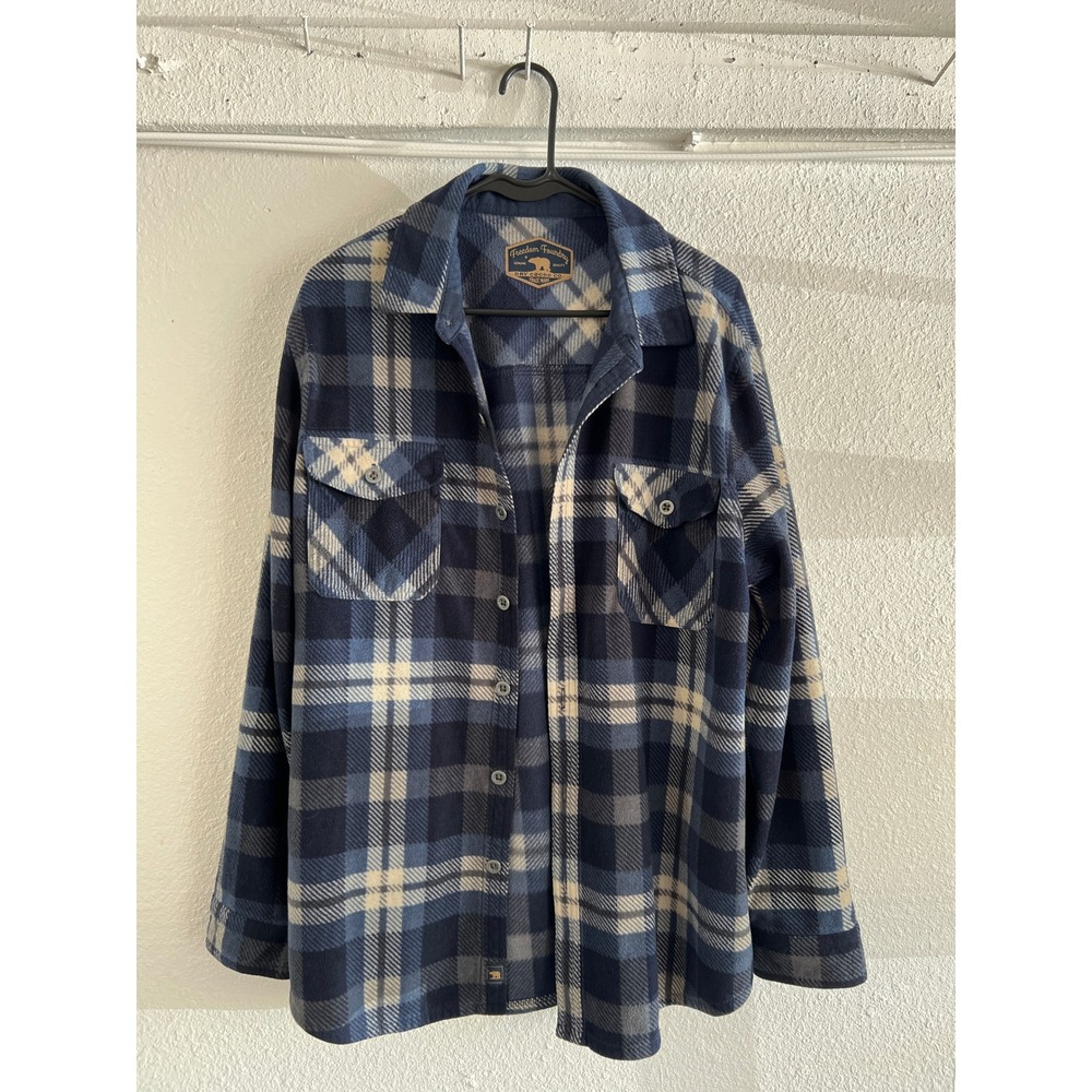 Freedom Foundry Men's Blue Plaid Fleece Button Down Shirt Jacket Large L